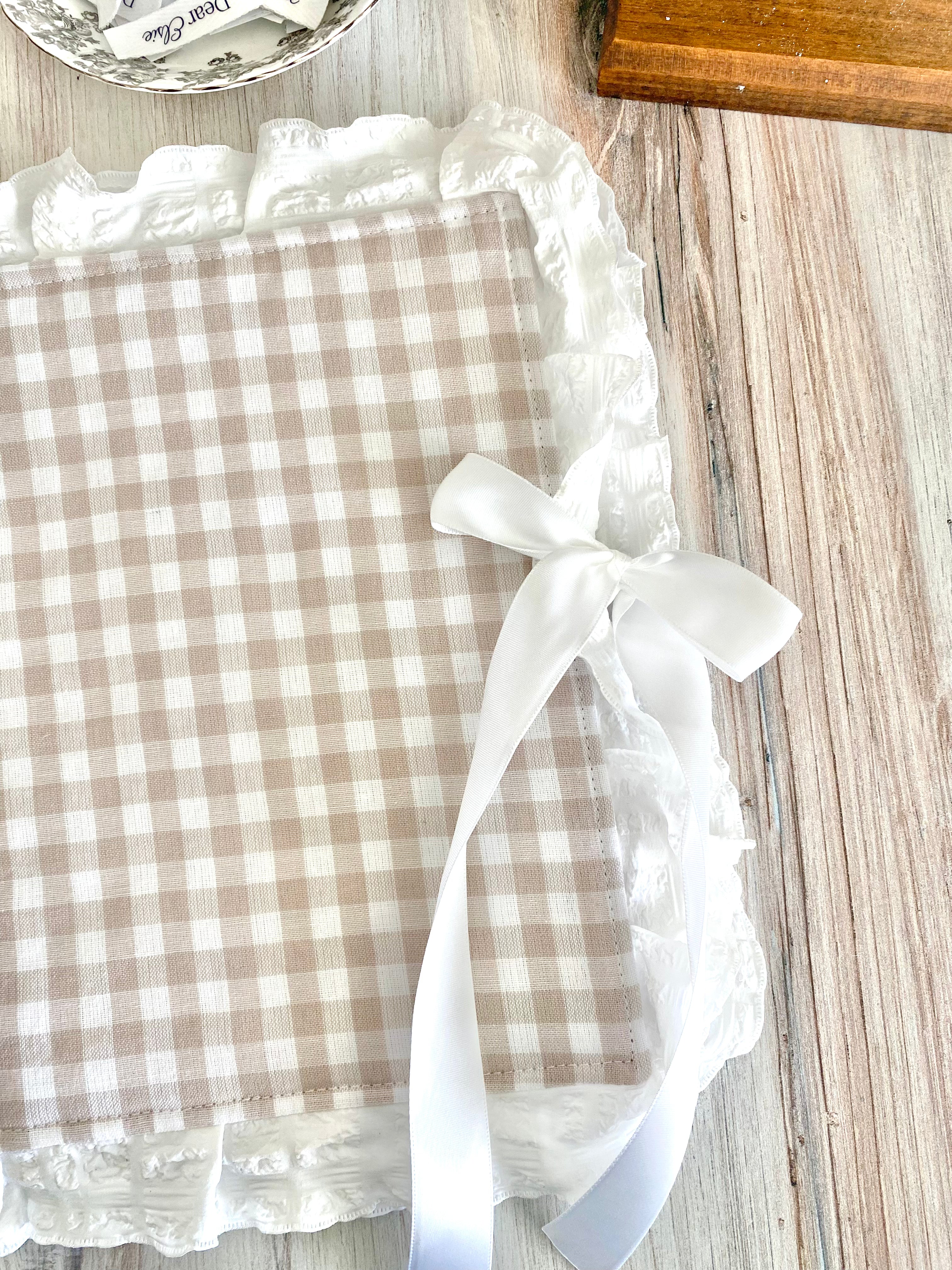 Beige Gingham + Ruffled Crepe Lace Bible Cover