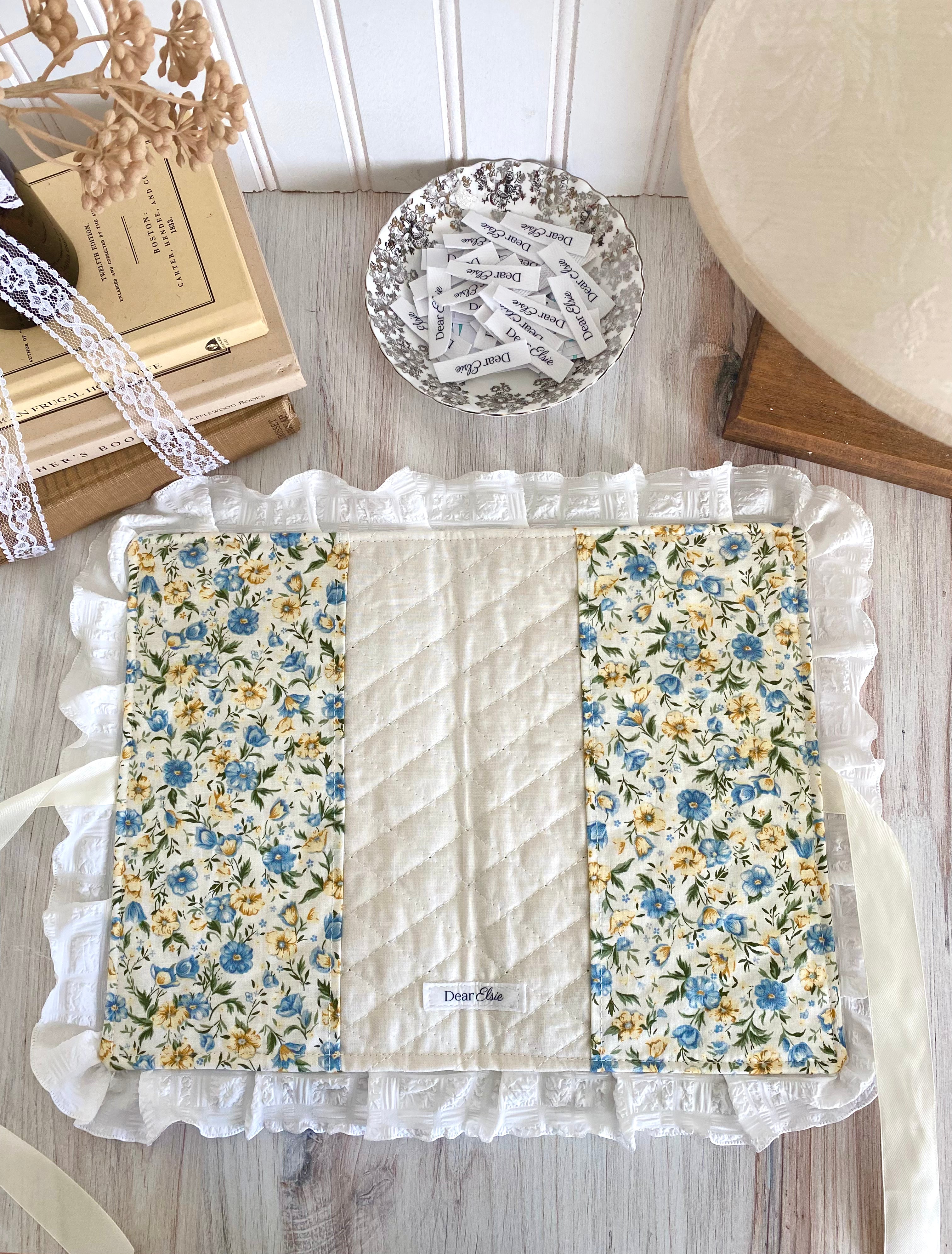 Blue & Yellow Floral + Ruffled Crepe Lace Bible Cover