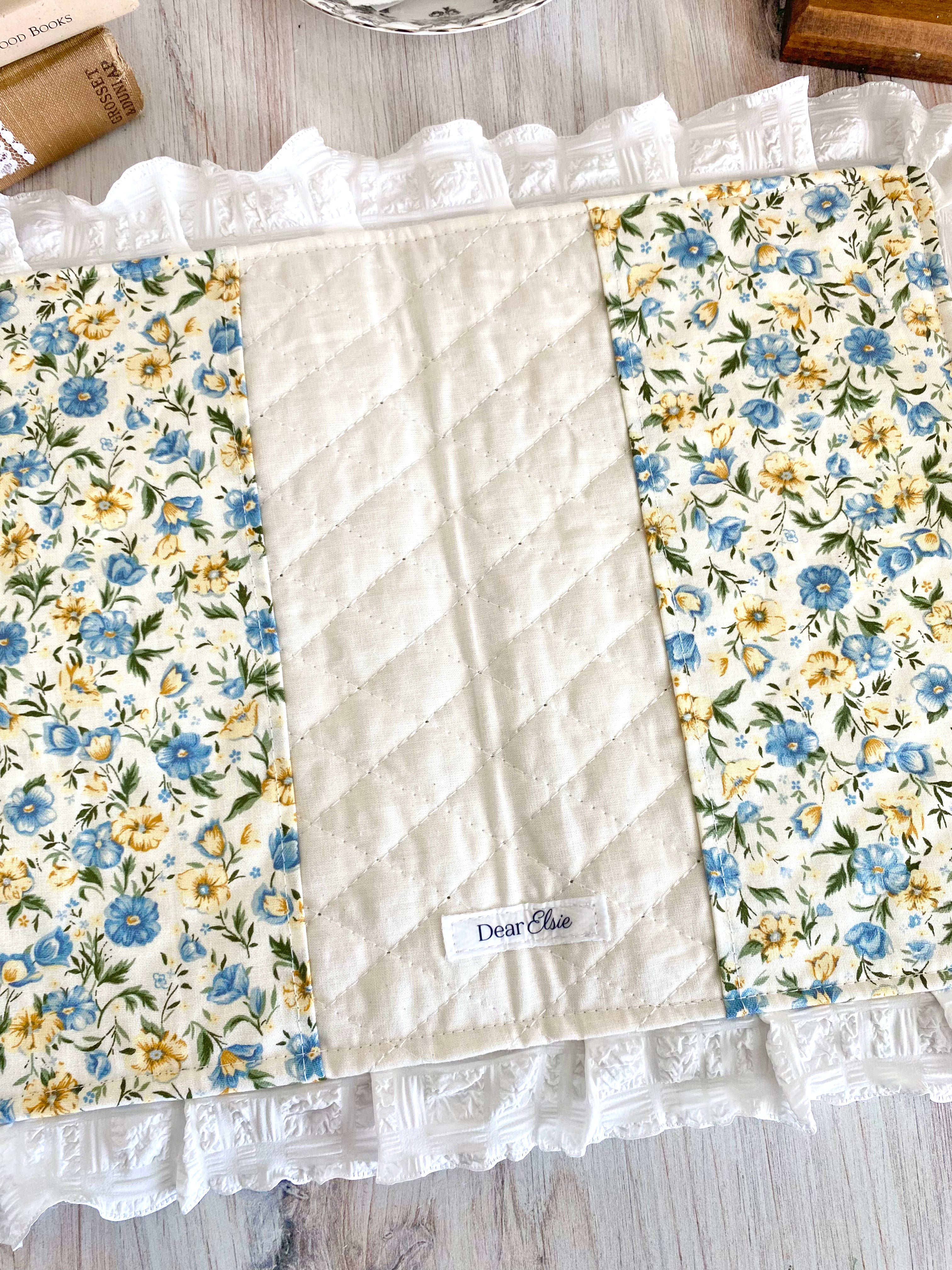 Blue & Yellow Floral + Ruffled Crepe Lace Bible Cover