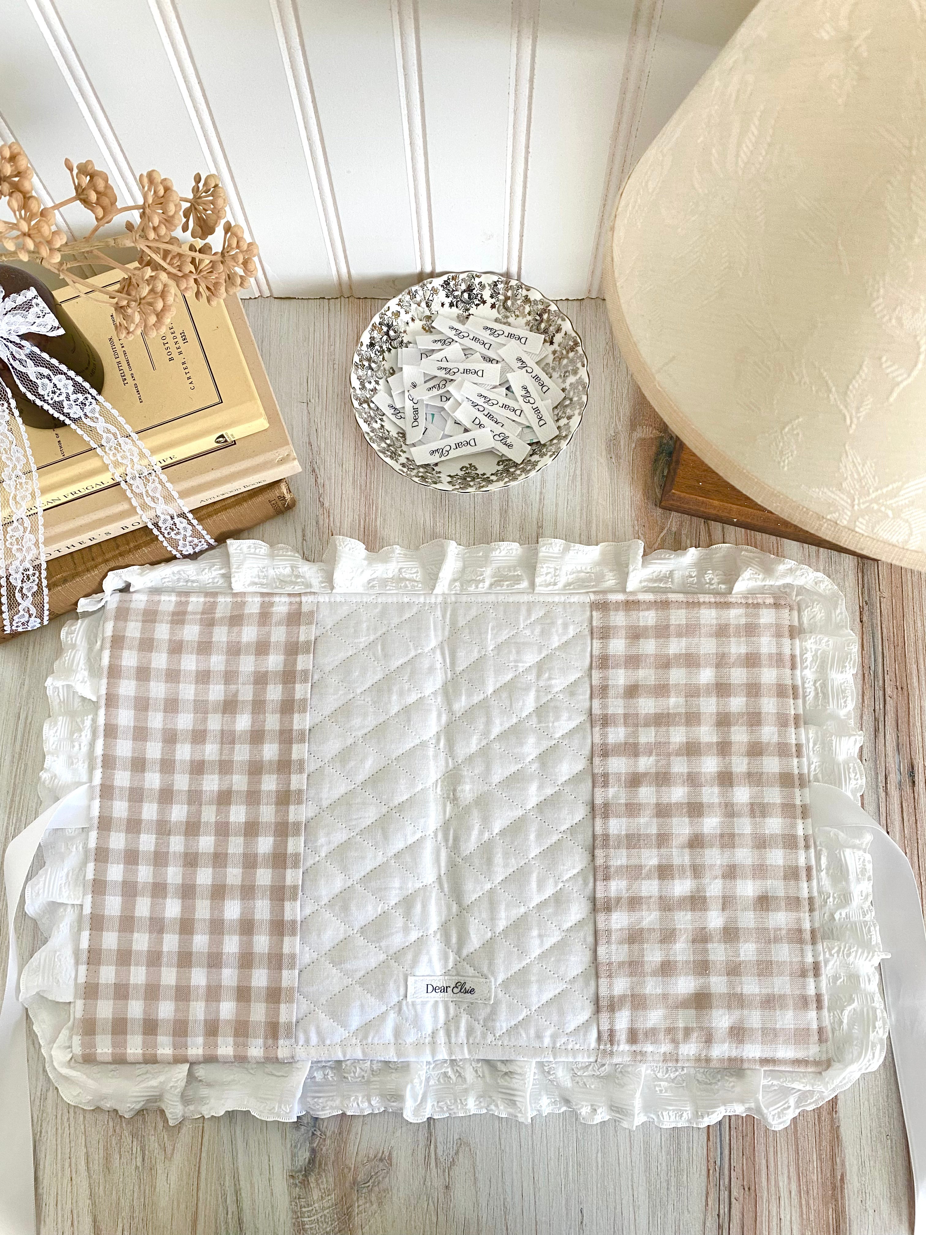 Beige Gingham + Ruffled Crepe Lace Bible Cover