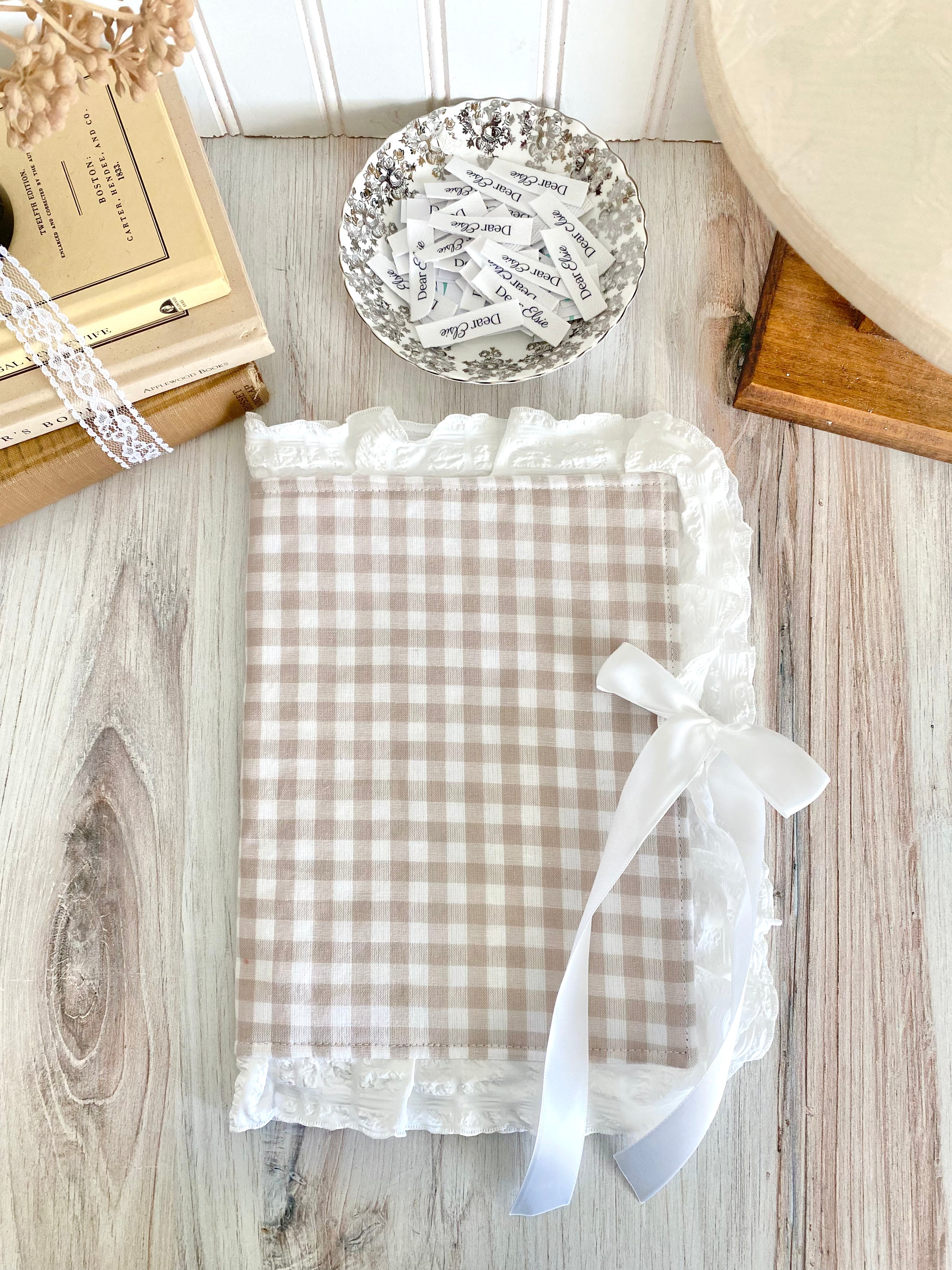 Beige Gingham + Ruffled Crepe Lace Bible Cover
